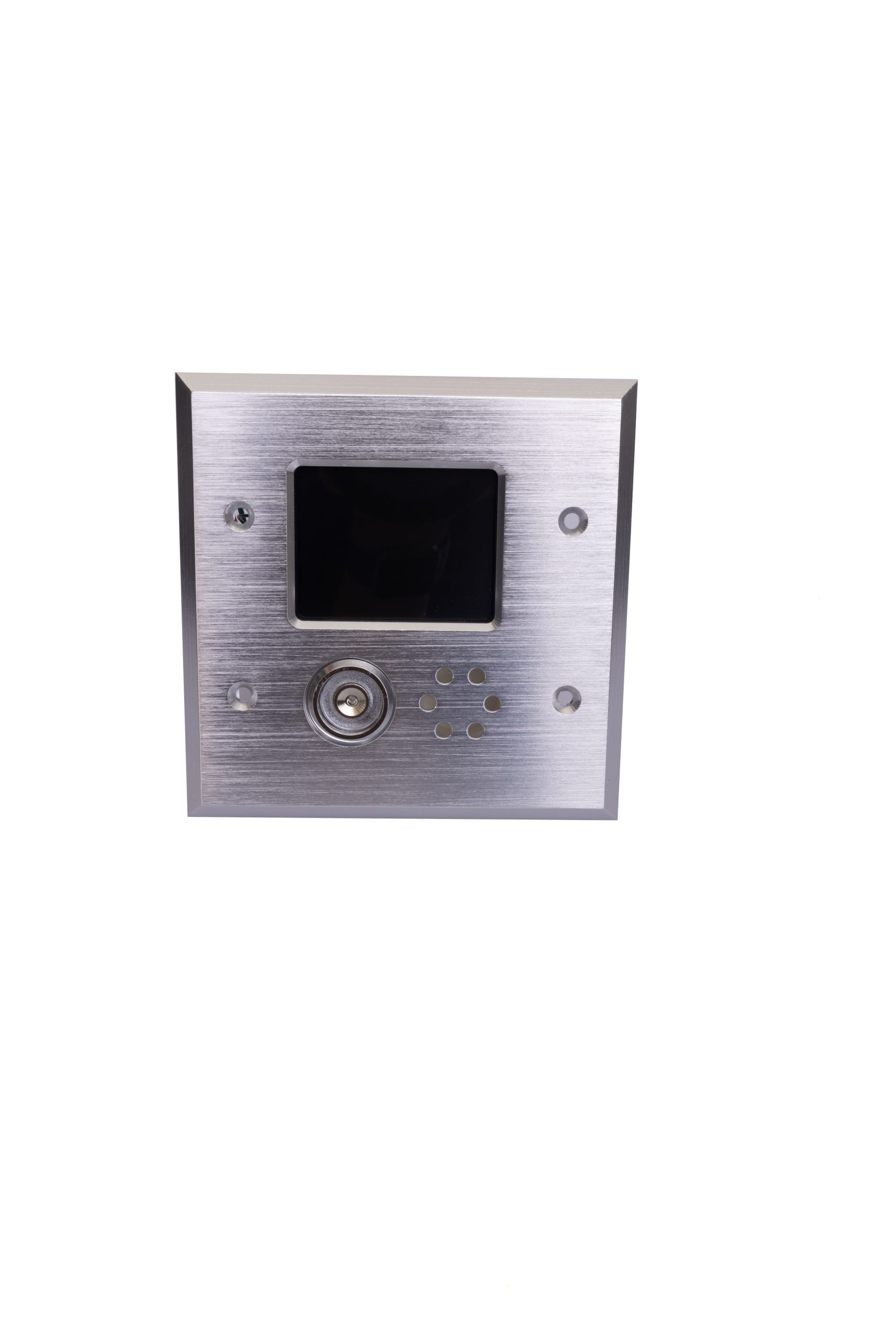 Close-up of the iDMA9800 stainless steel front panel with display, key switch, and LED indicators.